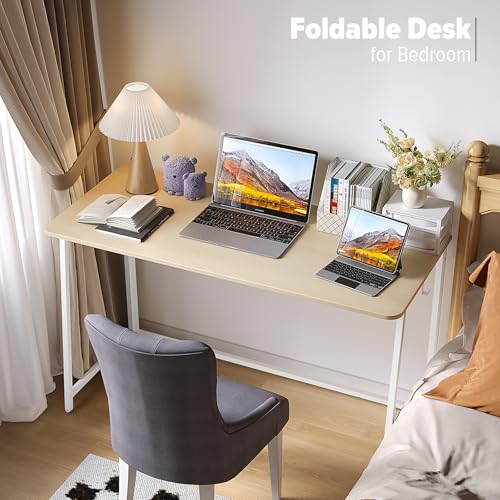 Large 47.2-Inch Folding Computer Desk with Oak Finish, Space-Saving Design