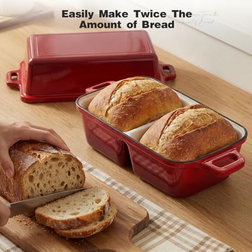 Red Double Dutch Oven for Sourdough Bread Baking - Enameled Cast Iron