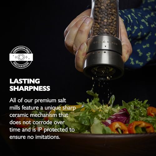 Stainless Steel Pepper Mill - 7.5-Inch Adjustable Spice Grinder by Cole & Mason - Derwent Series