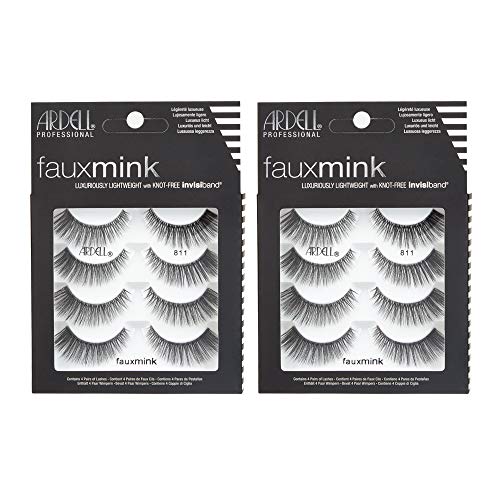 Black 811 Faux Mink Lashes - Knot-Free Invisiband, Natural Wispy Reusable Fake Eyelashes - 4 Pairs