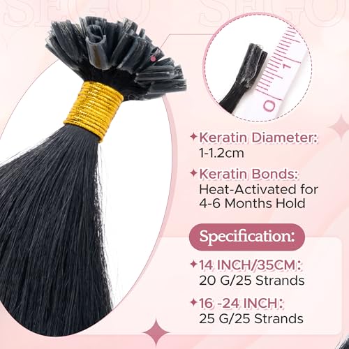 Real Human Hair K Tip Hair Extensions 14 Inch Jet Black