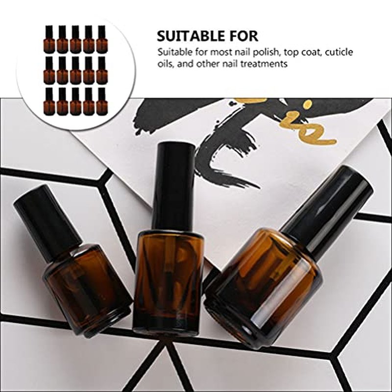 Beaupretty 15Pcs Empty Nail Polish Bottles Glass Cylindrical Vials with Brush Cap 7Ml Refillable Cosmetic Containers for Diy Nail Polish Mixing and Storage