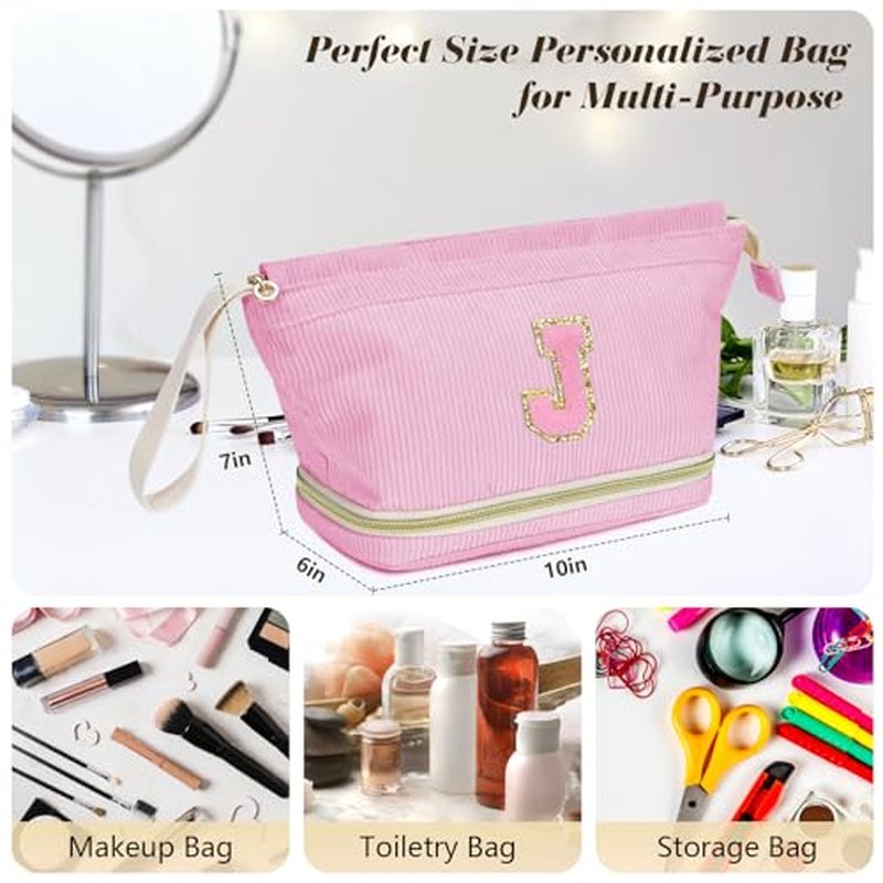 Birthday Gifts for Girls, Personalized Initial Make up Bag 18th Birthday Gifts for Girls Women, Travel Make up Bag Cosmetic Bag Preppy Stuff Bag for Her Mom Girlfriend Wife Teacher - Pink C