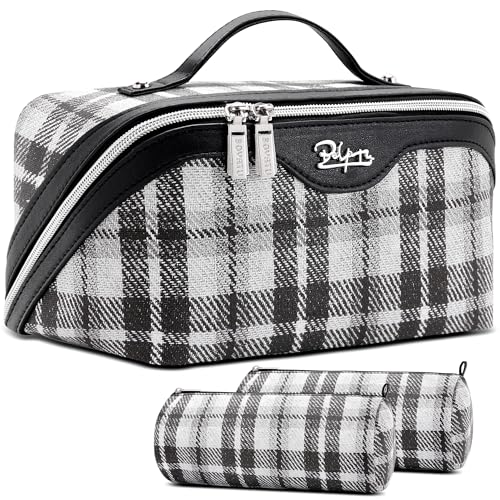 BOYATU E-1-Black 3 Pcs Travel Makeup Bag Set | Scottish Plaid Cosmetic Bags