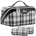 BOYATU E-1-Black 3 Pcs Travel Makeup Bag Set | Scottish Plaid Cosmetic Bags
