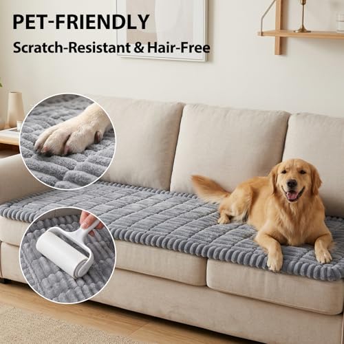 Fixwal Waterproof Flannel Dog Couch Cover - Light Gray, 27.6 x 94.5 Inches