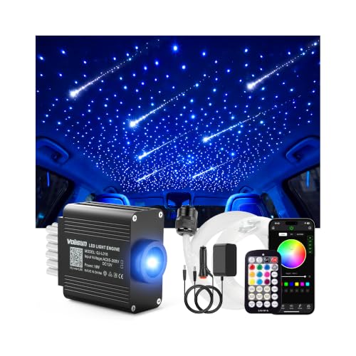 VOLISUN 16W Starlight Headliner Kit for Car – 550pcs PMMA Fiber Optics + 96 Meteor Fibers, 9.8ft, APP & Remote Control, RGBW Interior Ceiling Lights (Variation: 550pcs*0.03in*9.8ft+Meteor)