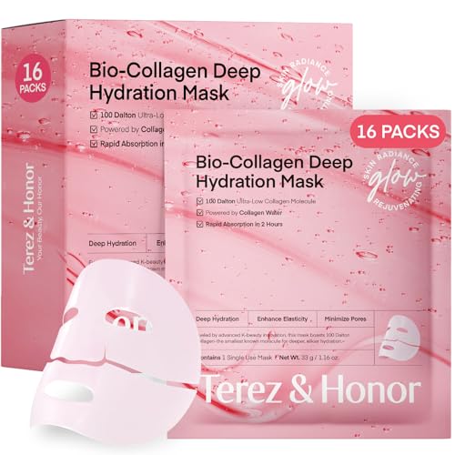Deep Bio Collagen Face Mask Set - 16 Count, Hydrating & Pore Refining
