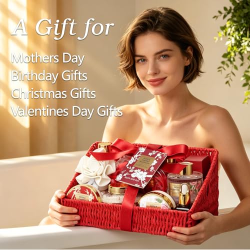 LILY ROY Rose Cherry Spa Gift Set for Women - 25-Piece Skin Care & Relaxation Collection