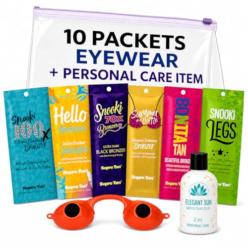 Assorted Tanning Bed Lotion Pack with Eye Wear & SPF 30 - 10 Packets
