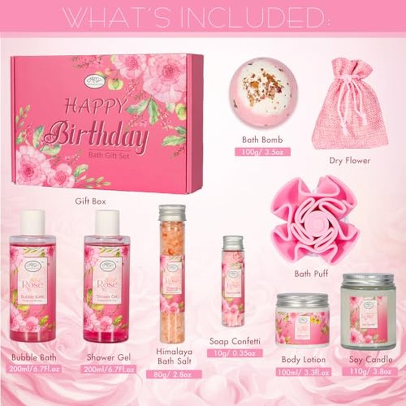 Luxury Spa Gift Set for Women, Whole Body, Bath Set, Bath Gift Set, Rose Scented, 10 Pcs, Self Care, Best Friend, Mom, Sister, Valentine's Day Gift
