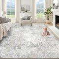 Large Washable 8x10 Area Rug - Modern Abstract Neutral Non-Slip Kids Carpet for Living Room & Bedroom - Beige Grey Variation