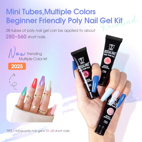 ROSALIND Neon Poly Nail Gel Kit - 28 Colors & 72 Nail Tools, 28 Color Mini Lamp