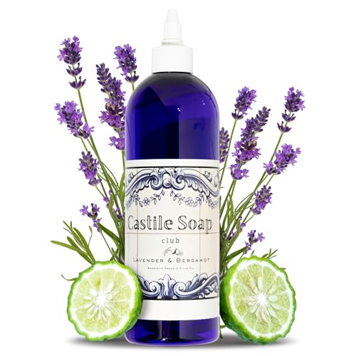 Natural Castile Soap | Organic Liquid Soap | Gentle on Sensitive Skin | Use on Hair, Body, Hands & Home | Vegan, No Palm Oil or Additives (16oz, Lavender & Bergamot)