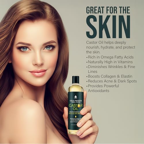 Pursonic Castor Oil (16oz) Cold-Pressed, 100% Pure, Hexane-Free Castor Oil-Moisturizing & Healing, For Dry Skin, Hair Growth - For Skin, Hair Care, Eyelashes