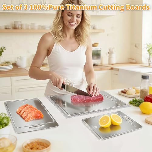 3-Piece Titanium Cutting Boards with Juice Grooves & Non-Slip Mat