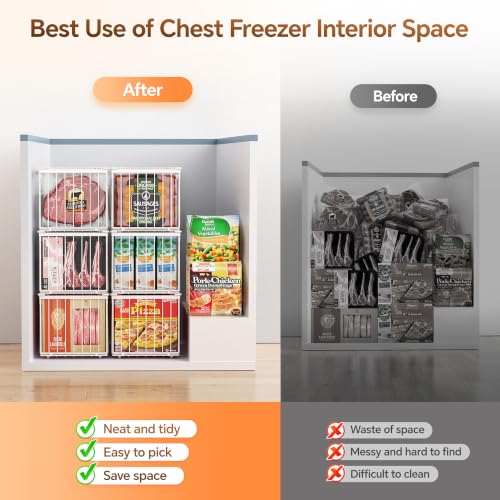 White 6 Pack Freezer Organizer Bins for 5-9 Cu.FT Deep Freezer, Large Stackable Storage