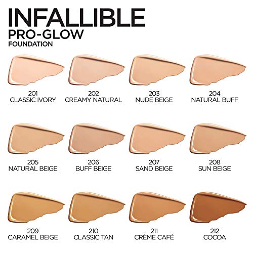 L'Oreal Paris Makeup Infallible Up to 24HR Pro-Glow Foundation, Buff Beige, 1 Fl oz