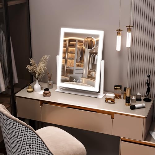 Hollywood Vanity Mirror with Lights, 17" L x 13" W LED Lighted Makeup Mirror, Dimmable & Three Color Lighting Modes, 10X Magnification Mirror, CRI>95% HD, 20W High Brightness (96 LED)