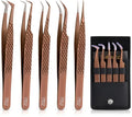 Rose Gold Fiber Tip Eyelash Extension Tweezers 5 Pcs Set with Leather Case
