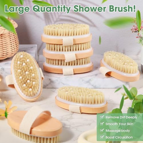 Gejoy 30 Pcs Dry Brushing Body Brush for Lymphatic Drainage Exfoliating Brush with Massage Nodule Dry Skin Body Scrubber Cellulite Shower Circulation Dead Exfoliator (4.92 x 2.56 Inches,Wood Color)
