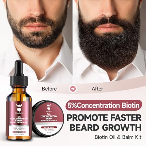 Men's Beard Growth Kit & Balm with Biotin, Natural Oils - MistySprite