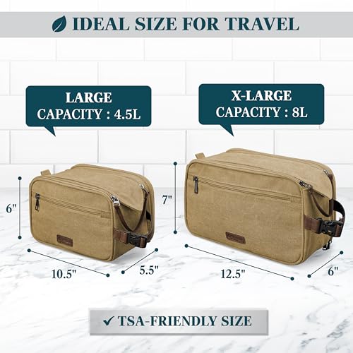 Khaki Large Travel Toiletry Bag for Men – Water-Resistant Shaving Organizer 12.5x6x7 Inches