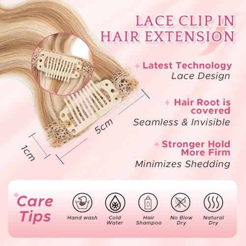 Clip in Hair Extensions 6pcs 10 Inch Golden Brown Mix Bleach Blonde Wavy Real Human Hair - Variation of 10 Inch / 2-#12P613