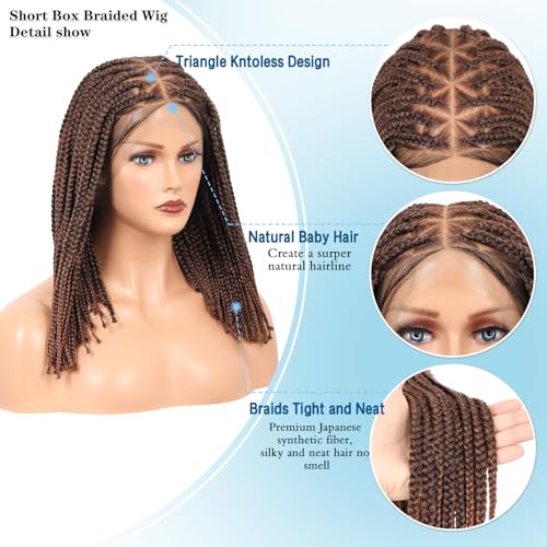 14-Inch Short Bob Braided Full Lace Wig for Women - Brown