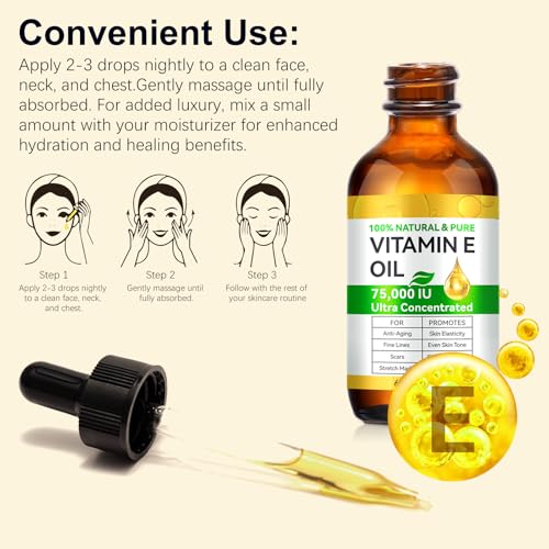 2 Pack Vitamin E Oil, Vitamin E Oil Blend 75,000 IU for Plump Skin, Reduce Fine Lines & Scars, Moisturizing Skin, for Skin, Scars, Face & Full Body