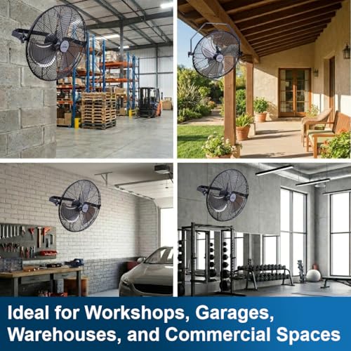 iLiving 18 Inch Wall Mount Fan - High Velocity 4550 CFM, 3 Speeds, Tilt, Heavy Duty Metal Construction