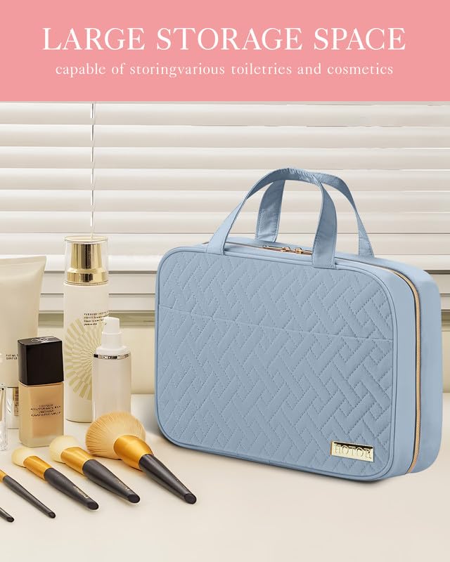 Travel Toiletry Bag for Women Men Light Blue Medium Hanging Organizer
