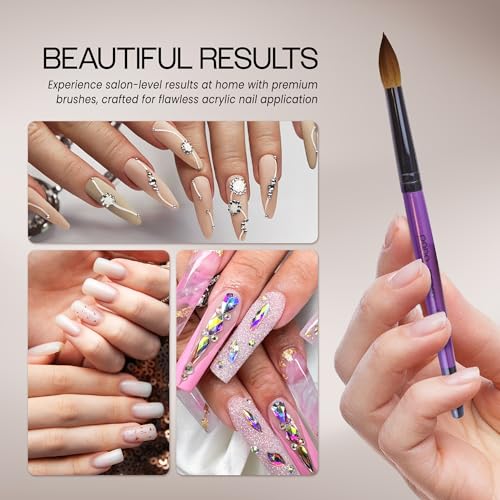 Nail Art Brush - Purple Wood Handle, Size 16, High-Quality Kolinsky Hair