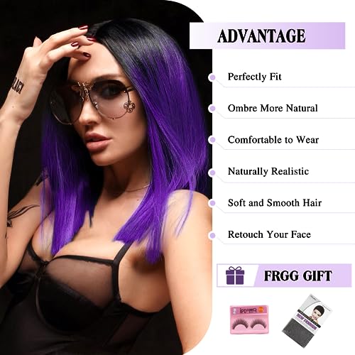 Ombre Purple Short Straight Wig for Women - Shoulder Length Synthetic Cosplay & Daily Wear - Variation: Ombre Purple