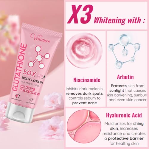 Glutathione 50x Tone Up Body Lotion - Hydrating & Brightening, 1 Fl Oz Pack of 3