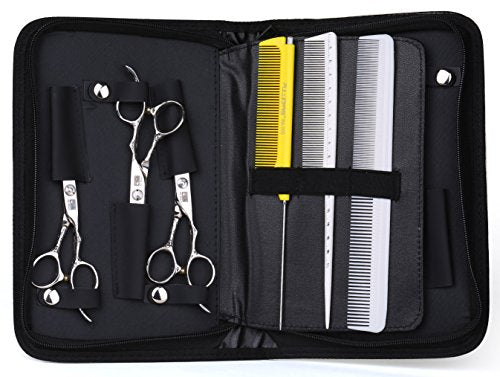 Large Hair Stylist Shears Holder Case - Black PU Leather Salon Tool Pouch & Holster