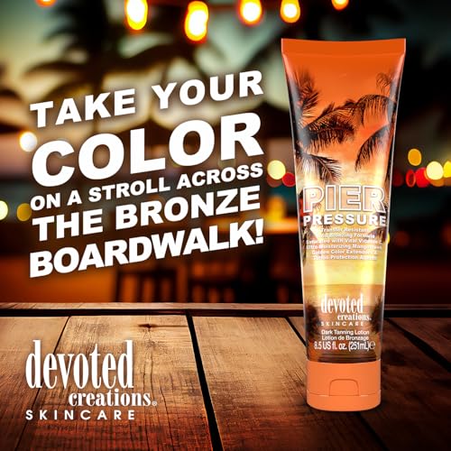 Transfer Resistant Dark Tanning Lotion with Bronzing & Moisturizers - Devoted Creations Pier Pressure
