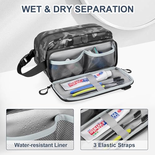 Toiletry Travel Bag for Men Tactical Hygiene Bag, Shaving Kit Toiletries Organizer Dopp Kit with Large Capacity, Black Camo(Empty Bag Only)