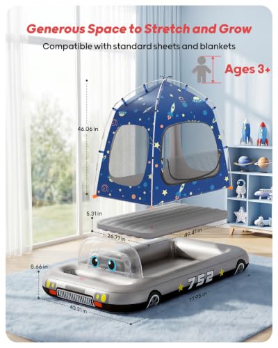 Silver Spaceship Inflatable Toddler Travel Bed with Tent & Fast Pump