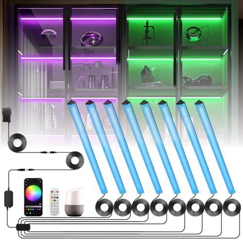 Lumtide 8Pcs 12.5In Black RGB LED Shelf Lights Smart WiFi Dimmable for Bookcase, Display, Cabinet, Under Shelf, Voice Control
