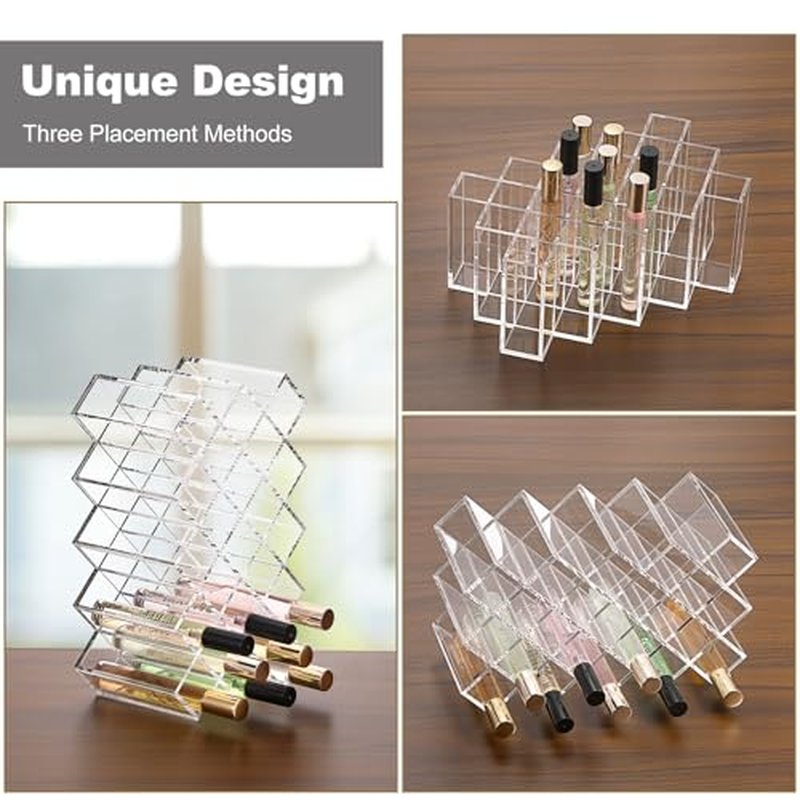 ELLDOO Rollerball Perfume Organizer, 23 Spaces Clear Acrylic Perfume Storage Holder Beauty Scent Holder, Stackable Makeup Lipgloss Lipstick Display Case Lip Gloss Storage Stand (5-Tier)