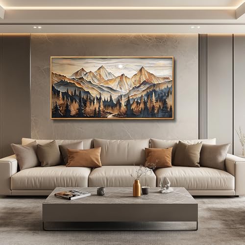 Abstract Mountain Range Wall Art Canvas - 40x20 Inches Frame, Mountain Landscape Painting, Living Room Decor Variation of Abstract Mountain Range Wood Frame 40"L x 20"W