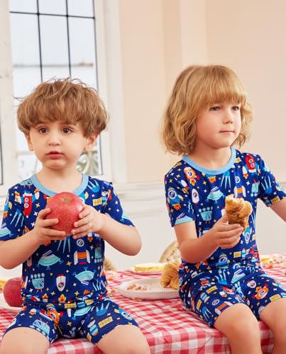 Baby Pajamas Set for Toddler Boys - Short Sleeve Reshinee Bamboo Viscose Rocket Adventure 2-3T