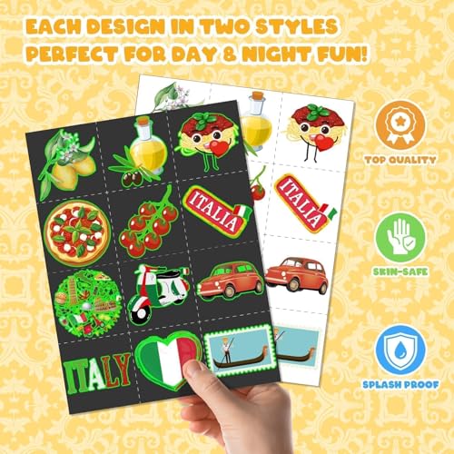 96 PCS Italy Party Favors Set ? 72 Pre-Cut Tattoos & 24 Slap Bracelets, Perfect for Travel-Inspired Birthdays & Cultural Celebrations