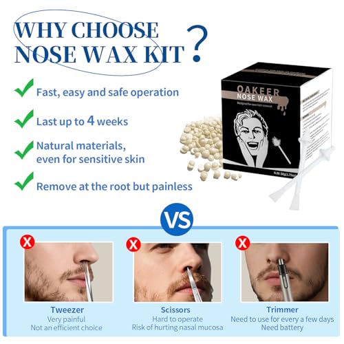 Oakeer Nose Hair Remover Kit with 30 Wax Sticks for Men and Women - 100g Nose Wax for At-Home Hair Removal