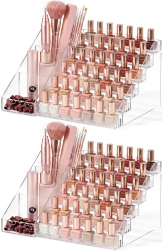 Clear 6-Tier Nail Polish Organizer with Nail Supplies Storage - 2 Pack