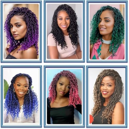 YOROSTAR 14 Inch Purple River Locs Crochet Hair 8 Packs Curly Faux Goddess Locs for Black Women