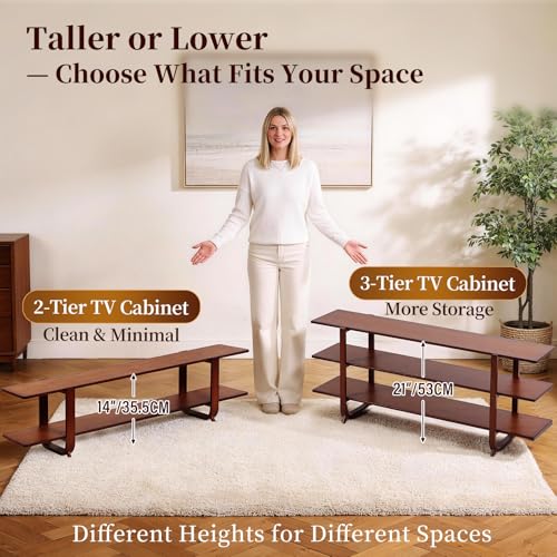 Tiita Walnut 55-Inch TV Stand for 65-Inch Flat Screens, Modern Media Console