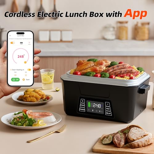 Vabaso 1.2L Cordless Electric Heated Lunch Box - Black with APP Control