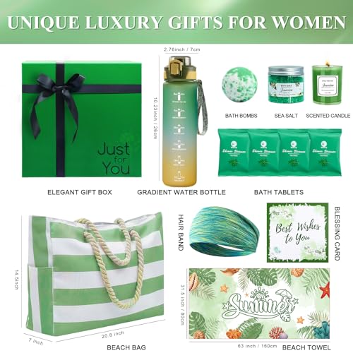 Joyvella Spa & Beach Gift Set with Towels Water Bottle & Hair Bands for Women
